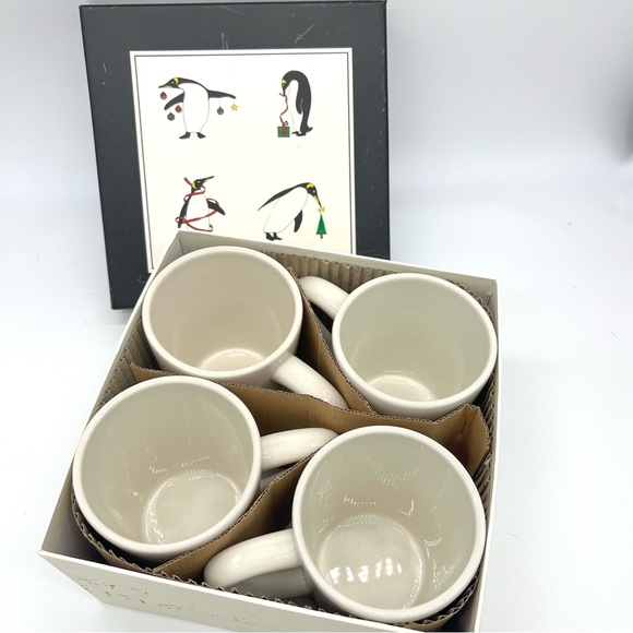 2007 BIA Cordon Bleu Embossed Christmas Holiday Penguin Mugs Set of 4 - Picture 8 of 9